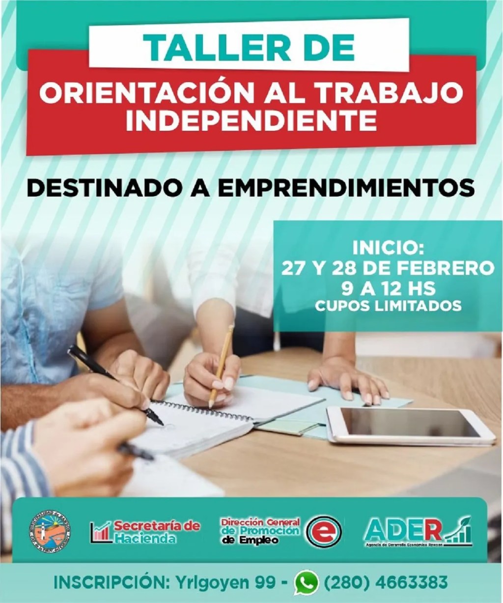 Se realizará un nuevo taller de “Orientación al trabajo independiente” en&nbsp;Rawson