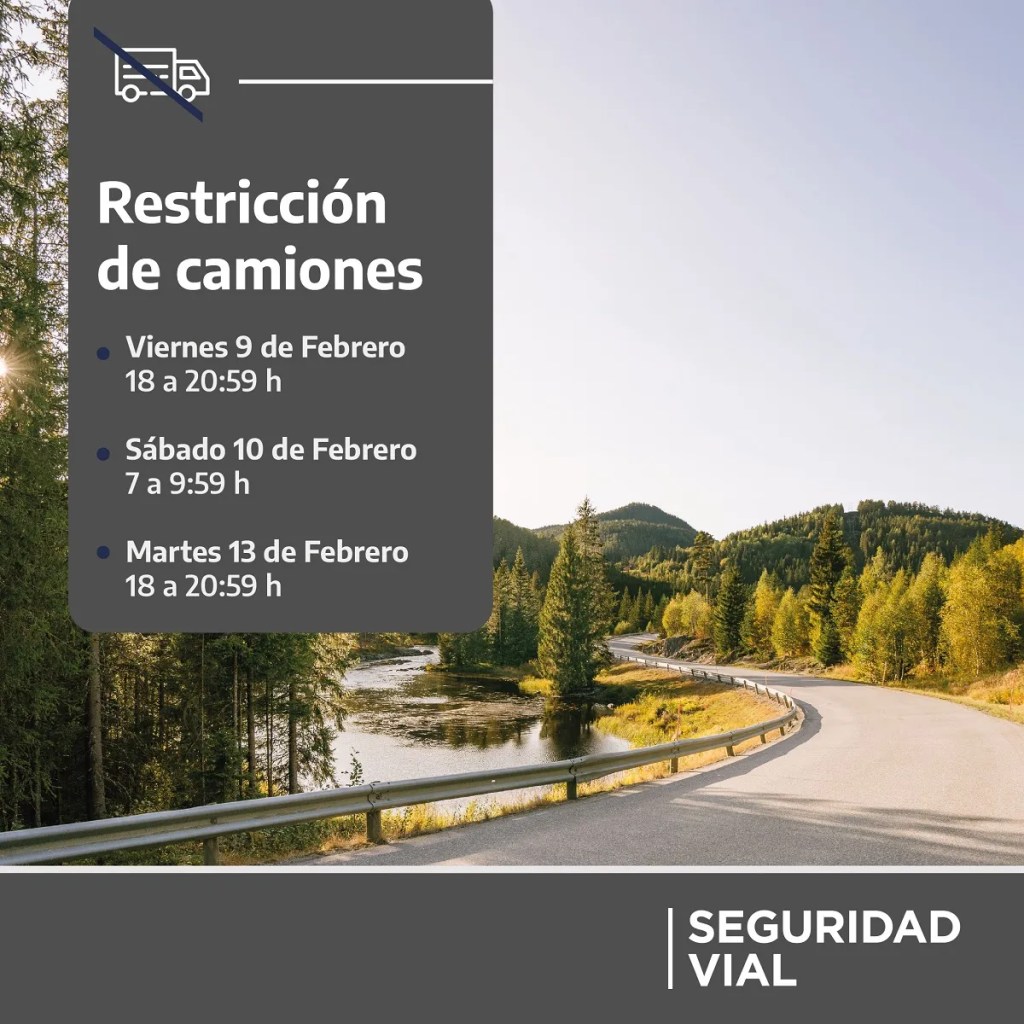 Restricción de camiones en rutas nacionales por fin de semana&nbsp;largo