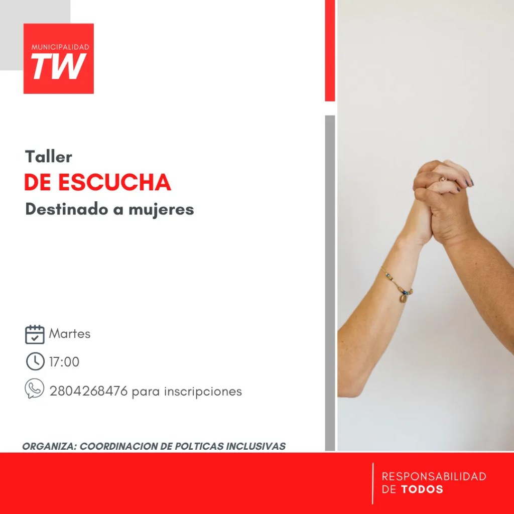 Trelew, violencia de género, taller de escucha, Coordinación de Políticas Inclusivas, apoyo psicosocial, mujeres, contención, empoderamiento, barrio Don Bosco, inscripción, políticas de inclusión, bienestar comunitario