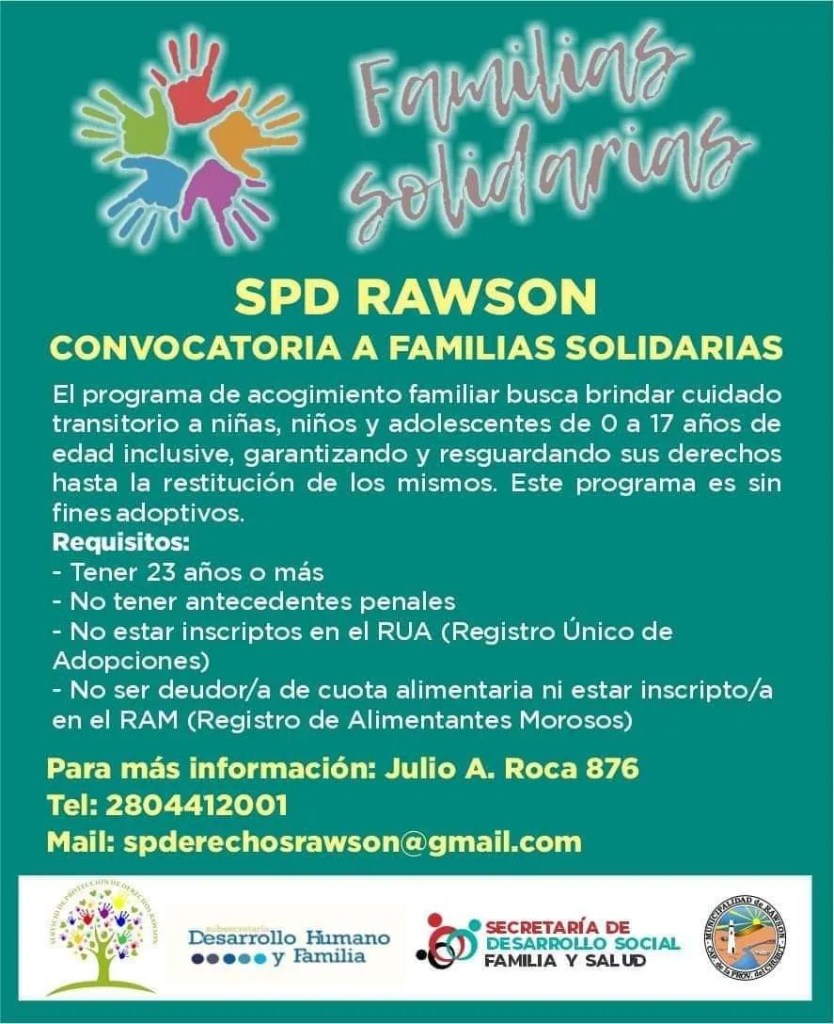 Familias Solidarias, Rawson, protección de derechos, niños vulnerables, cuidado transitorio, Daniela Pérez Prados, Municipalidad de Rawson, responsabilidad social, derechos de los niños, vulnerabilidad, protección infantil, reintegración familiar, bienestar infantil, programa social, familias solidarias Rawson