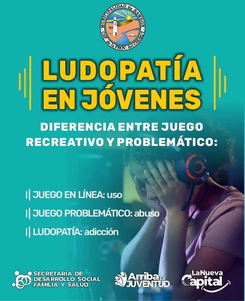 Rawson, ludopatía, juegos en línea, adicción al juego, juventud, campaña de prevención, Jonathan Biss, concientización, estudiantes secundarios, ley provincial, ordenanza, problemática juvenil, salud mental, juegos online, coordinación municipal