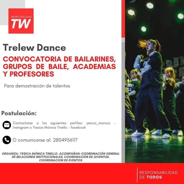 Trelew Dance, Club Huracán, Yesica Tinello, Municipalidad de Trelew, demostración de talentos, recaudación de fondos, Campeonato Argentina Baila, evento de baile, academias de danza, grupos de baile, profesores de baile, participación comunitaria, cultura, arte, espectáculo, Trelew