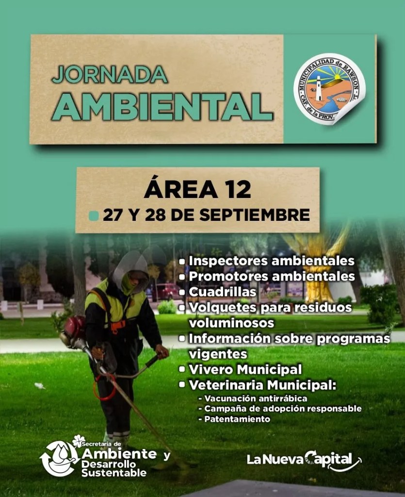 Rawson, Jornada Ambiental, Área 12, Vivero Municipal, medio ambiente, desarrollo sustentable, espacios públicos, embellecimiento, plantación, promotores ambientales, Miguel Larrauri, limpieza, castración masiva, salud animal, participación comunitaria, Municipalidad de Rawson
