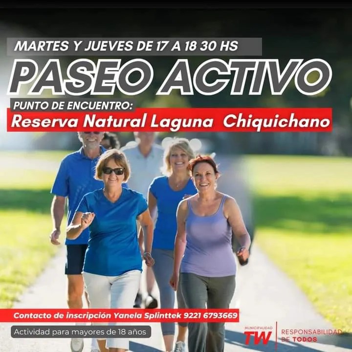 Paseo activo, laguna Cacique Chiquichano, actividad física, corre-caminata, entrenamiento funcional, Yanela Splintek, Trelew, clases gratuitas, trekking, ejercicios aeróbicos, ejercicios anaeróbicos, salud y bienestar, actividades al aire libre, entrenamiento en Trelew, comunidad saludable, deportes en Trelew