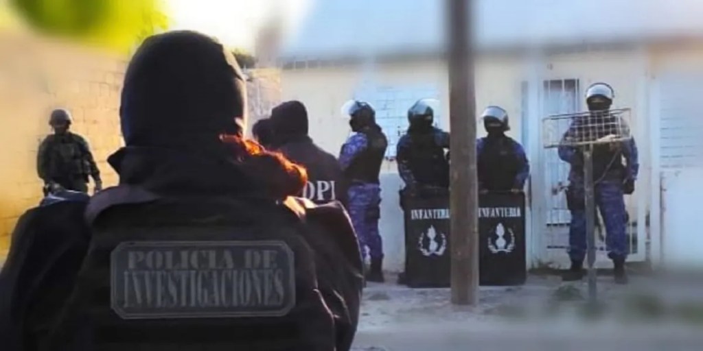 robo agravado, Puerto Madryn, menor de edad detenido, COSE Trelew, arma casera, tumbera, investigación policial, comisario Díaz Baldi, Ministerio Público Fiscal, GEOP, Guardia de Infantería, Policía Científica, allanamiento, violencia juvenil, agencia de quiniela, secuestro de celulares