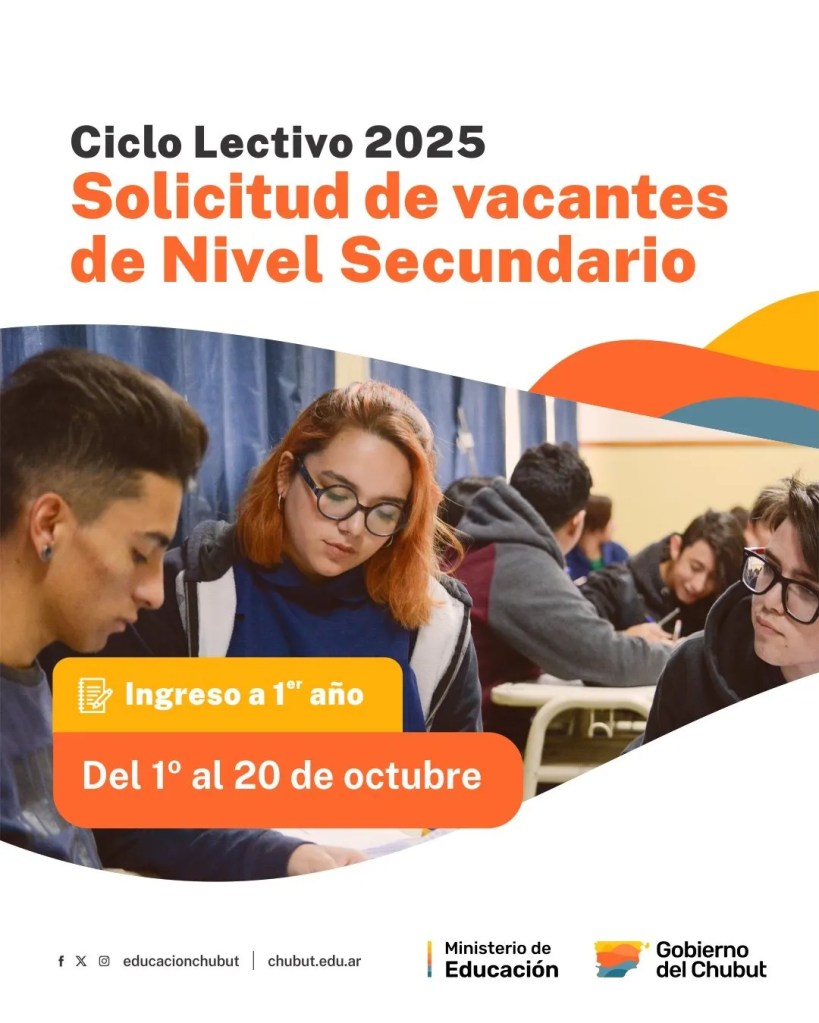inscripción escolar, Chubut, vacantes 2025, Ministerio de Educación, nivel inicial, nivel primario, nivel secundario, educación virtual, trámite online, escuelas sobredemandadas, sorteo de vacantes, Ciclo Lectivo 2025, ayuda a familias, vacantes escolares, inscripciones online, educación pública