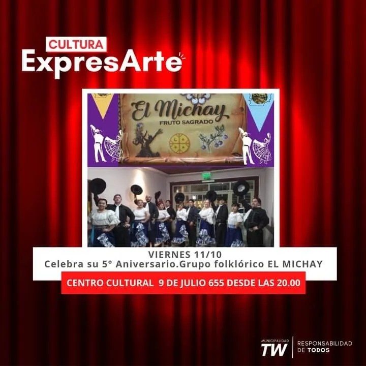 folclore en Trelew, grupo El Michay, ciclo ExpresArte, aniversario El Michay, Héctor Pereyra, ballet folclórico, cultura en Trelew, tradición argentina, danzas folclóricas, malambo, El Coirón, Chacay Sureño, Ecos Malambo, entradas folclore, folclore en familia