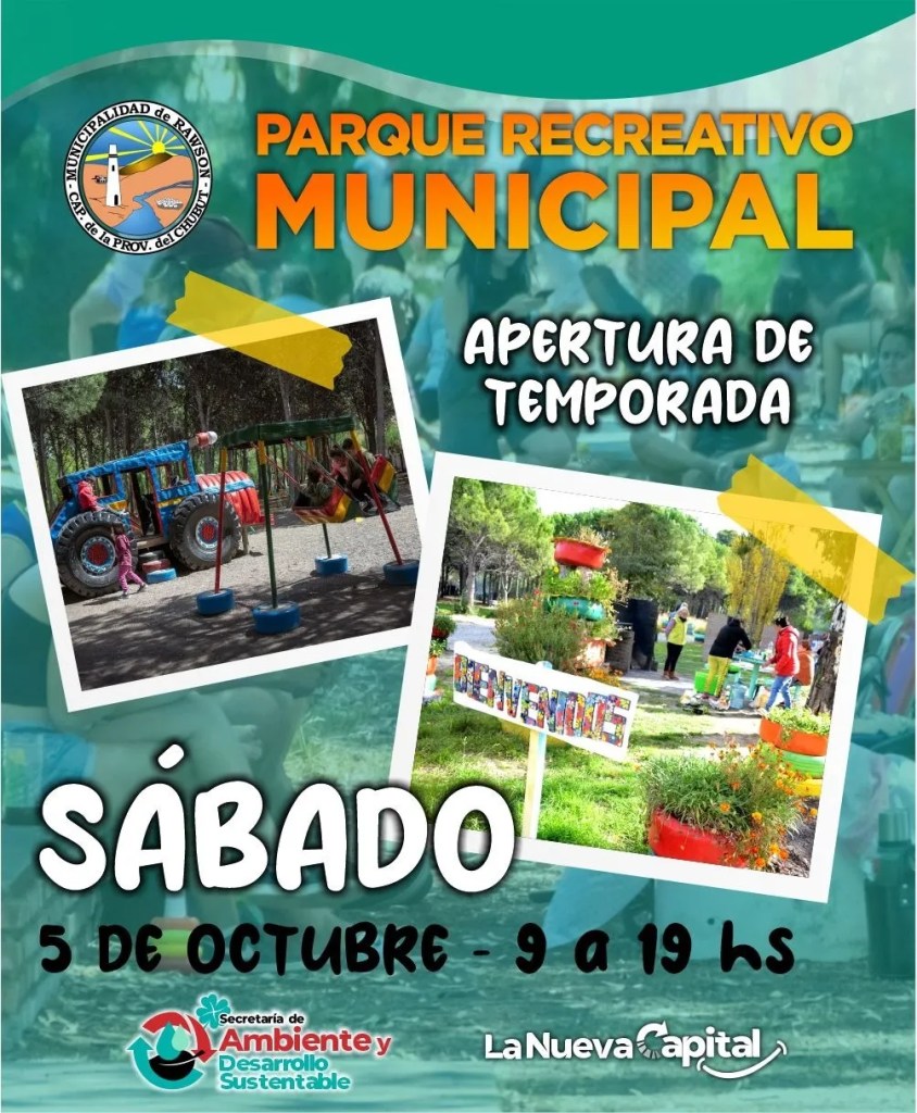 Rawson, Parque Recreativo, actividades al aire libre, juegos infantiles, fogones, hornos de barro, Río Chubut, turismo, EMRaTur, recreación familiar, Damián Biss, naturaleza, entrada accesible, Mercado Pago, recreación segura, Chubut