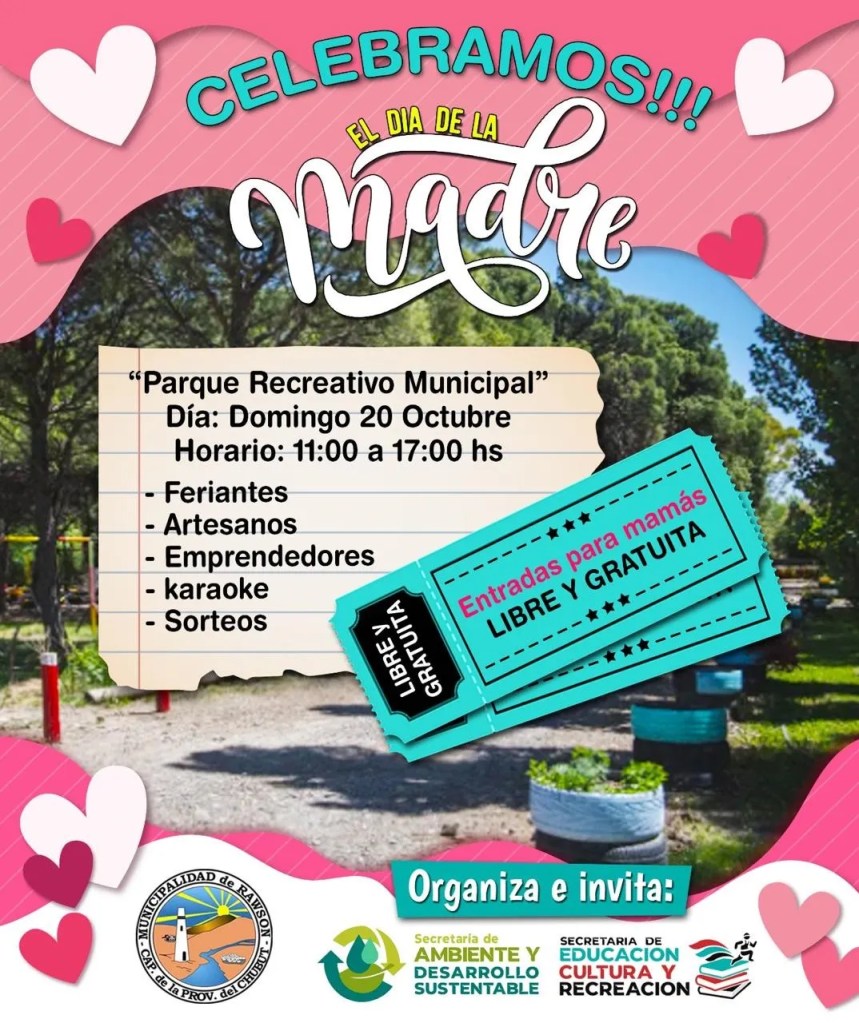 Día de la Madre, Parque Recreativo Municipal, Rawson, entrada gratuita, Daniel Tamame, feriantes, música en vivo, emprendedores, Walter Gallardo, Tercera Dimensión, celebración Rawson, ambiente recreativo, actividades familiares