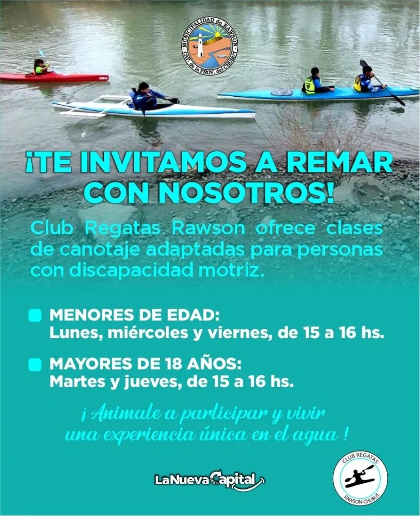 Rawson, inclusión, discapacidad motriz, Club Regatas Rawson, taller inclusivo, Remando Juntos, actividades adaptadas, discapacidad, deportes inclusivos, Rocío Duarte Malla, inclusión social, perspectiva de discapacidad, comunidad, formación de profesores, talleres inclusivos, deporte adaptado