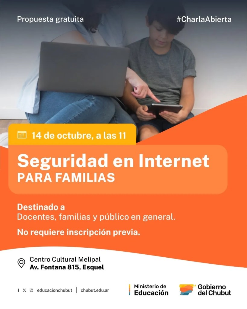 seguridad digital, grooming, cyberbullying, apuestas ilegales, retos virales, phubbing, Esquel, El Maitén, Ministerio de Educación, familias, docentes, jóvenes, tecnología, Ignacio Torres, Gustavo Caballero, Chubut, charlas educativas