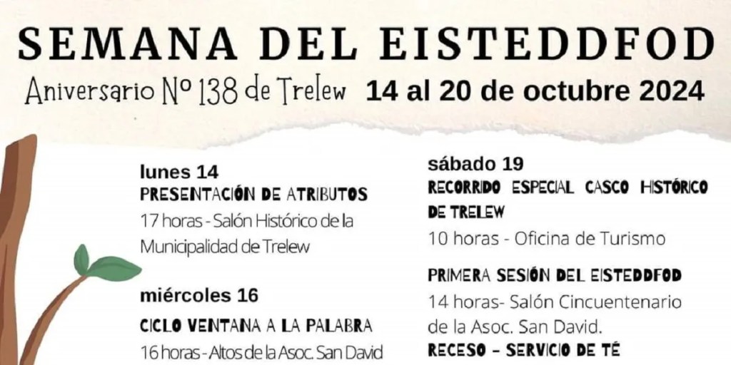 Trelew, Semana del Eisteddfod, aniversario 138, cultura galés, capillas abiertas, Cymanfa Ganu, Asociación Eisteddfod, herencia cultural, concierto John Ieuan Jones, Ceremonia Gorsedd, Amparo Zuñiga, tradición galesa