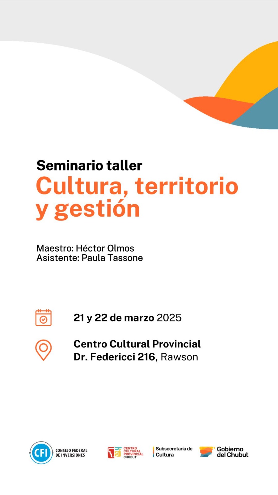 PROVINCIA INVITA A PARTICIPAR DEL SEMINARIO TALLER “CULTURA, TERRITORIO Y&nbsp;GESTIÓN”.