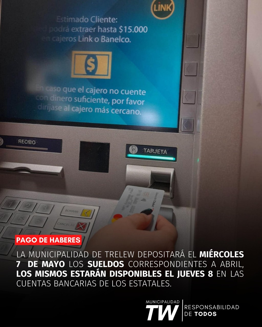 EL MUNICIPIO DE TRELEW CONFIRMÓ EL PAGO DE SUELDOS DE&nbsp;ABRIL.
