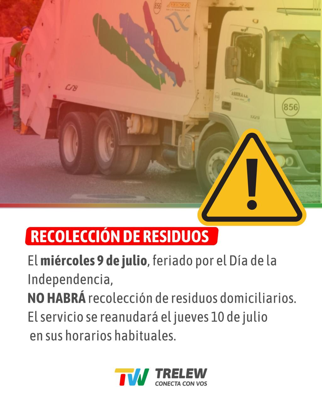 NO HABRÁ RECOLECCIÓN DE RESIDUOS POR EL FERIADO DEL 9 DE&nbsp;JULIO