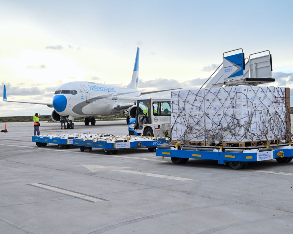 TRELEW EXPORTA POR PRIMERA VEZ DESDE SU AEROPUERTO Y PROYECTA TRES VUELOS SEMANALES